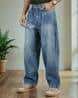 Shein Full Length Stone Wash Pleated Jeans