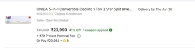 ONIDA 1 Ton 3 Star Inverter AC Deal