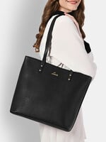 Lavie Pavo Nov Black Textured PU Structured Shoulder Bag