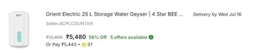Orient Electric Cronos Pro 25L Water Geyser