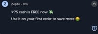 Zepto ₹75 Cash Offer