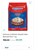 Kohinoor Authentic Royale Pulao Basmati Rice 1kg