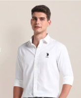 U.S. Polo Assn. White Cotton Self Pattern Shirt
