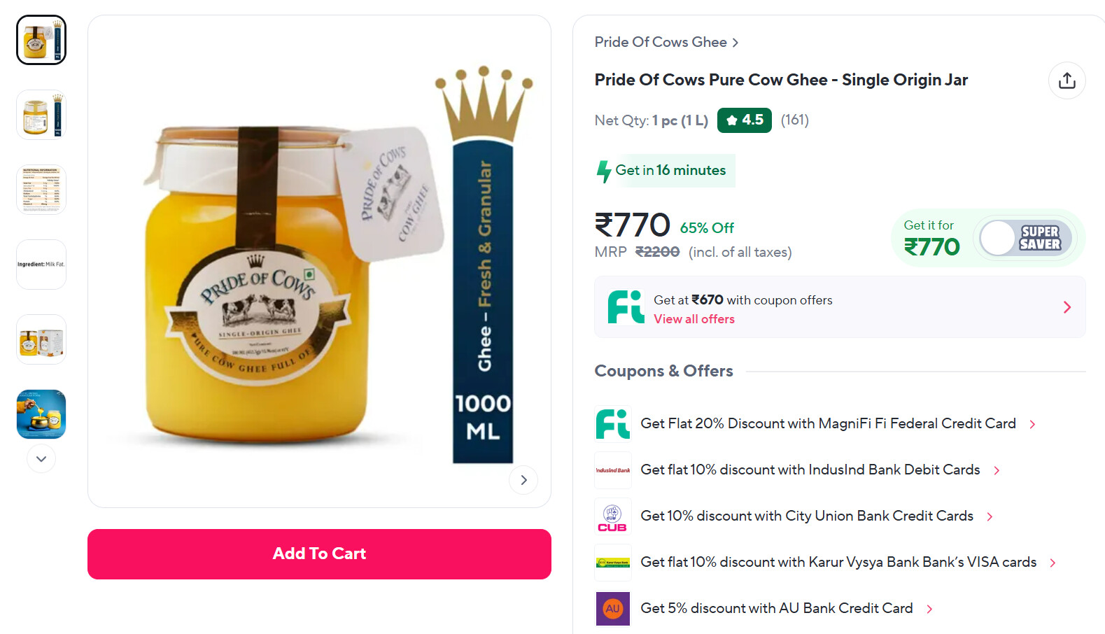 Pride Of Cows Pure Cow Ghee Deal