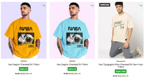 Ajio Men's Oversized T-Shirts Offer