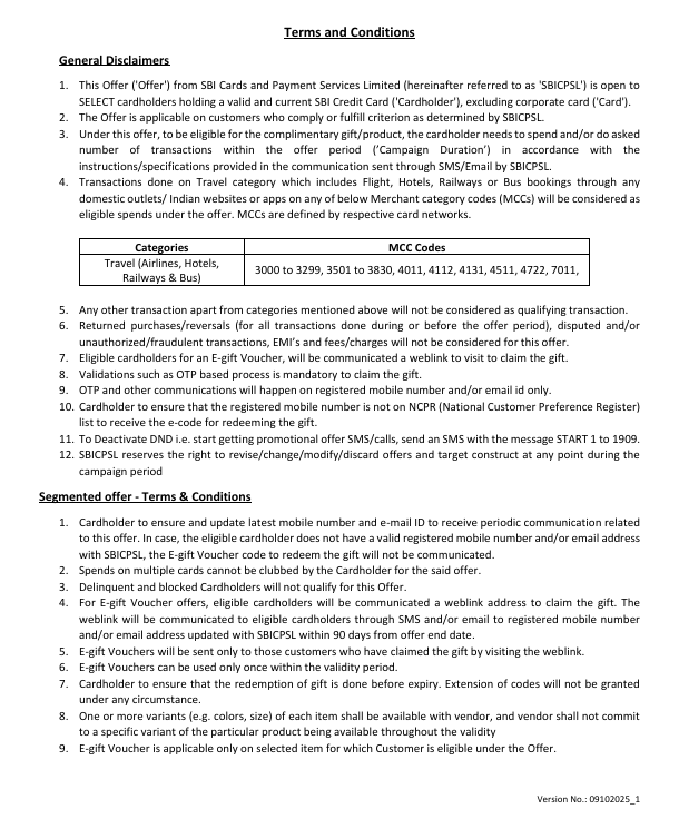 SBI Card Travel Offer Details 2