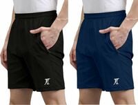 INDICLUB Men's Solid Black & Blue Casual Shorts
