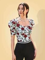 Casual Printed Red Women's Top