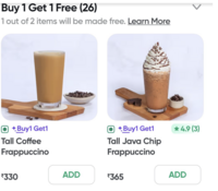 Starbucks BOGO Offer on Swiggy Zomato