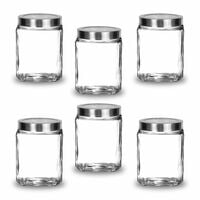 Croco Silver Steel Lid Square Glass Jars