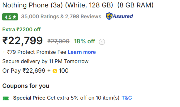 5 Percent Off on Nothing Phone 3a