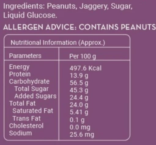 Ingredients and Nutrition Label
