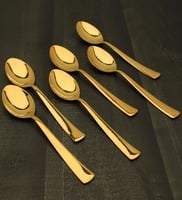 Set of 6 Gold Stainless Steel Dessert Spoons