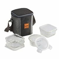 Cello Glassy Mix Borosilicate Glass Lunch Box Set - Microwavable