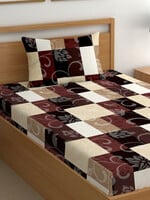 CG HOMES Maroon & Beige 180 TC Single Bedsheet