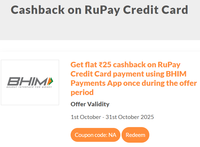 BHIM RuPay Credit Card Cashback Offer